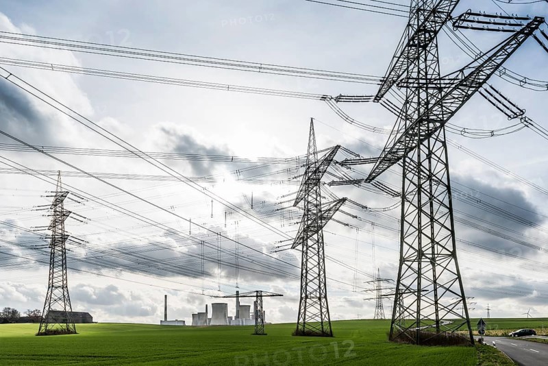 Power station and electricity pylons