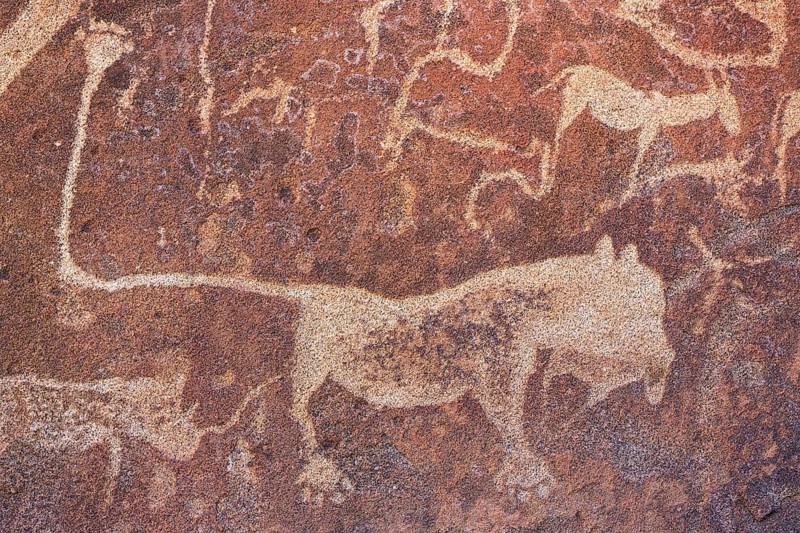 The famous lion panel at the Twyfelfontein rock engravings west of the town of Khorixas