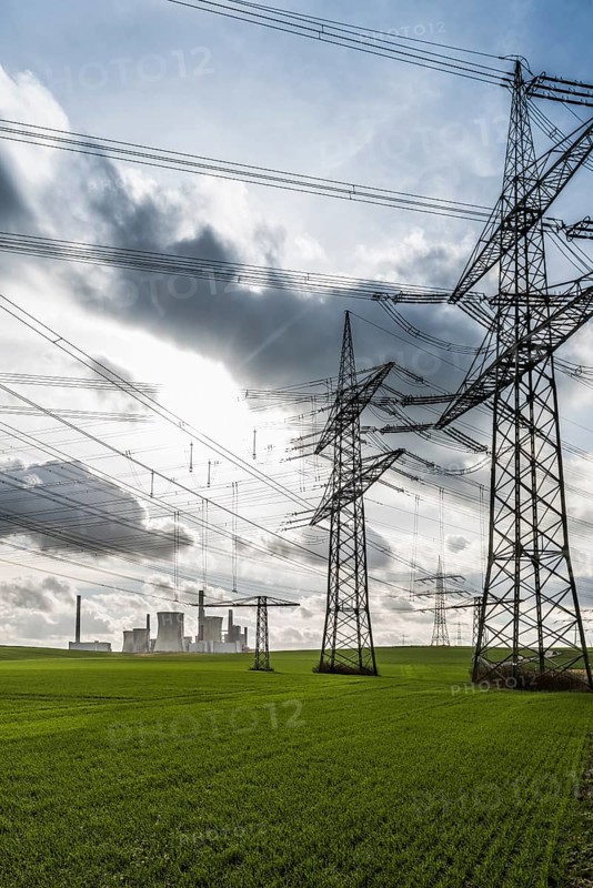 Power station and electricity pylons