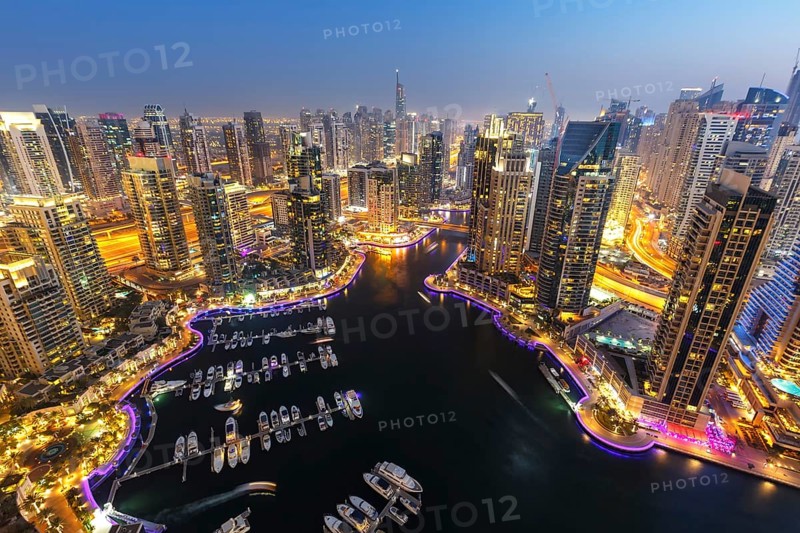 Dubai Marina Harbour Skyline Architecture Holiday Overview by Night in Dubai