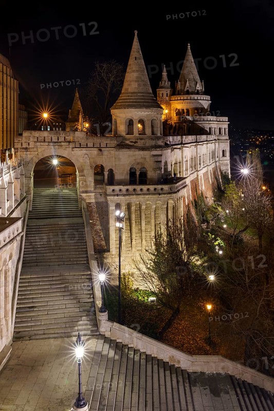 Fisherman's Bastion on Buda Castle Hill by night