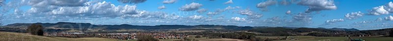 Panoramic view from Kleingeschaidt to Markt Eckental and Franconian Switzerland