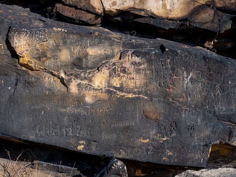 Names carved on stones at the rock formation Koenigstein