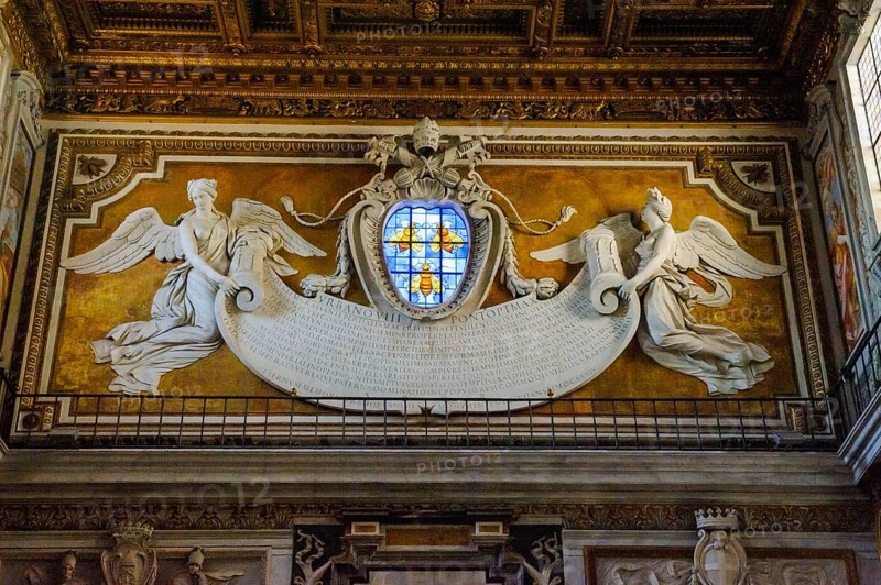 Glass window Papal coat of arms Emblem of Pope Urban VIII Church of Santa Maria in Aracoeli