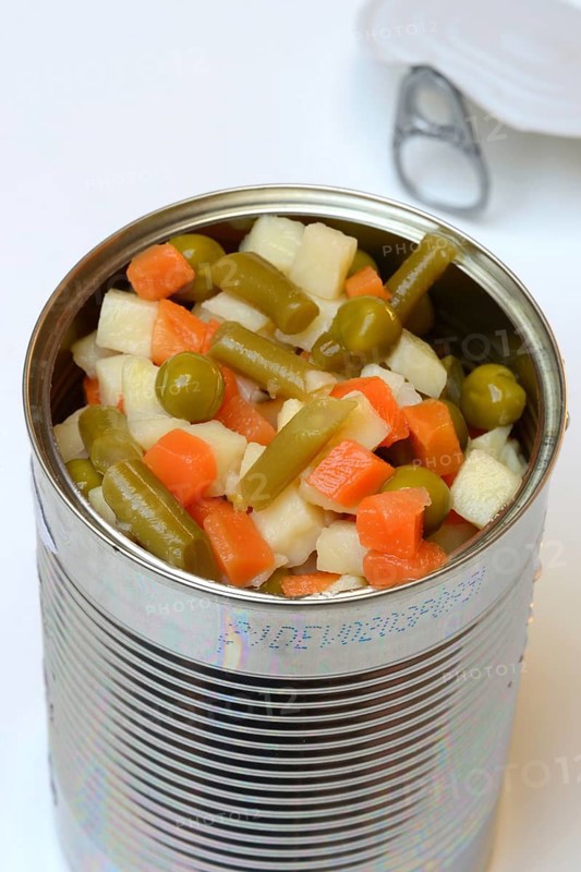 Ingredients for Russian Salad in a Tin