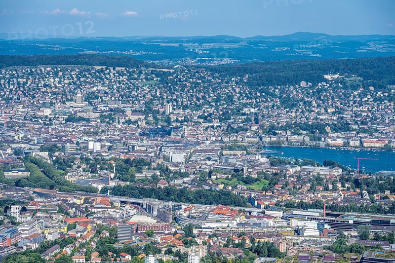 View of the old town of Zurich and Lake Zurich from the Uetliberg