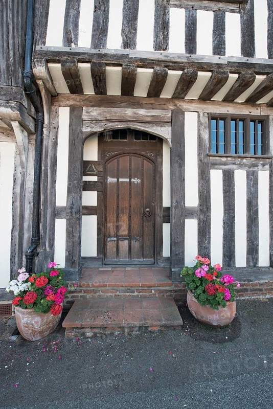 Houses in Lavenham in typical half-timbered architecture