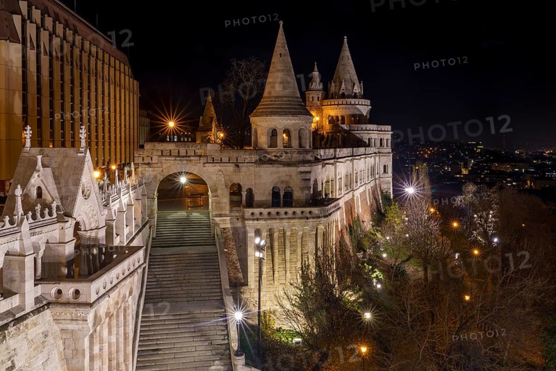 Fisherman's Bastion on Buda Castle Hill by night