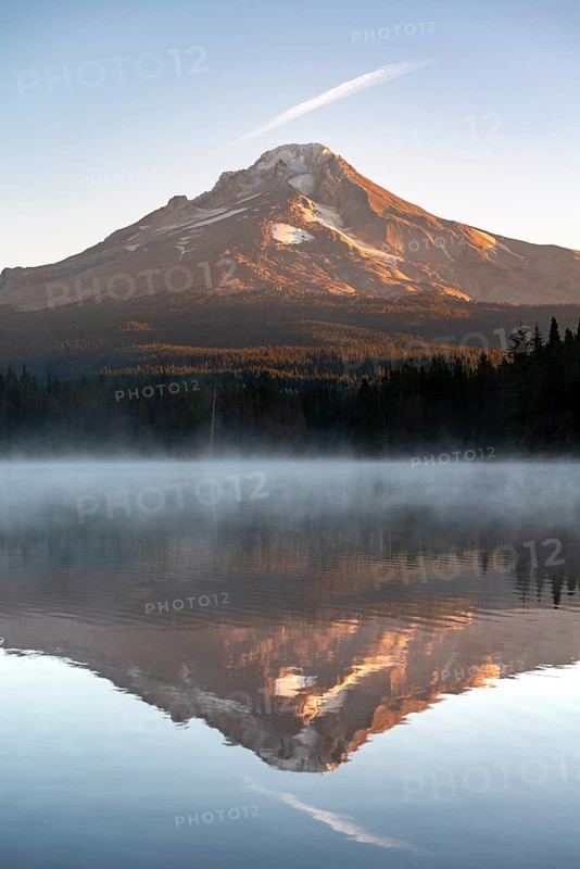 Reflection of Mt Hood volcano in Trillium Lake