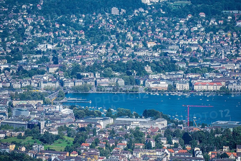 View of the old town of Zurich and Lake Zurich from the Uetliberg