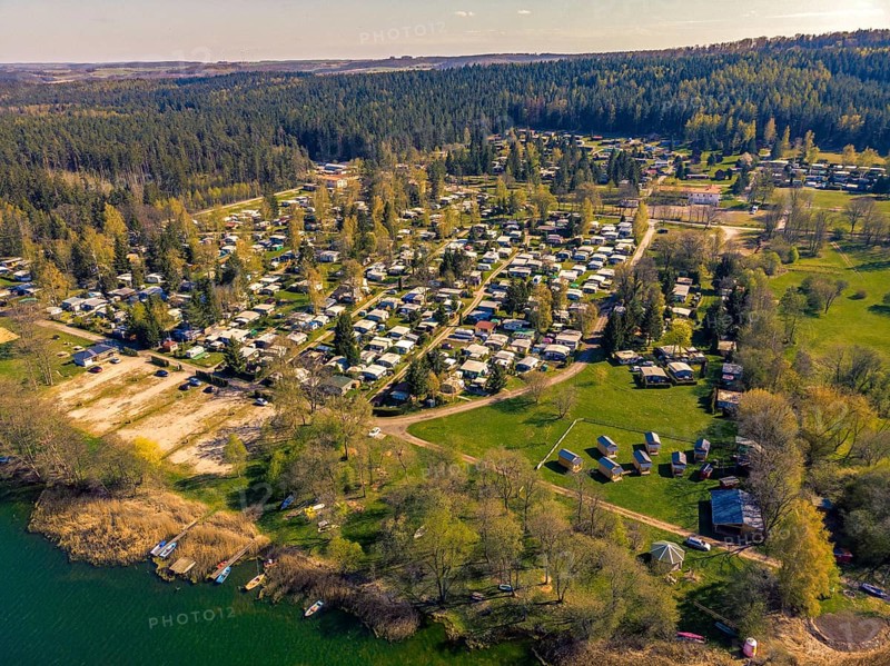 Aerial view of Hohenfelden campsite with bathing lake