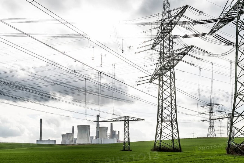 Power station and electricity pylons