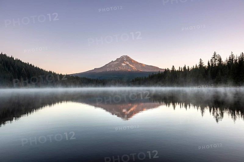 Reflection of Mt Hood volcano in Trillium Lake
