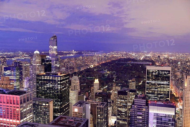 View of Midtown and Downtown Manhattan from the Top of the Rock Observation Center at sunset