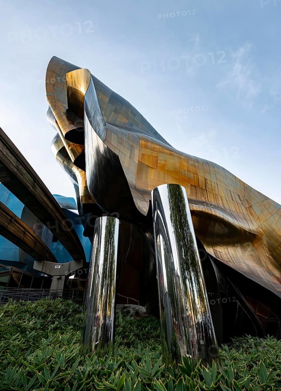Corrugated coloured exterior facade of the Museum of Pop Culture