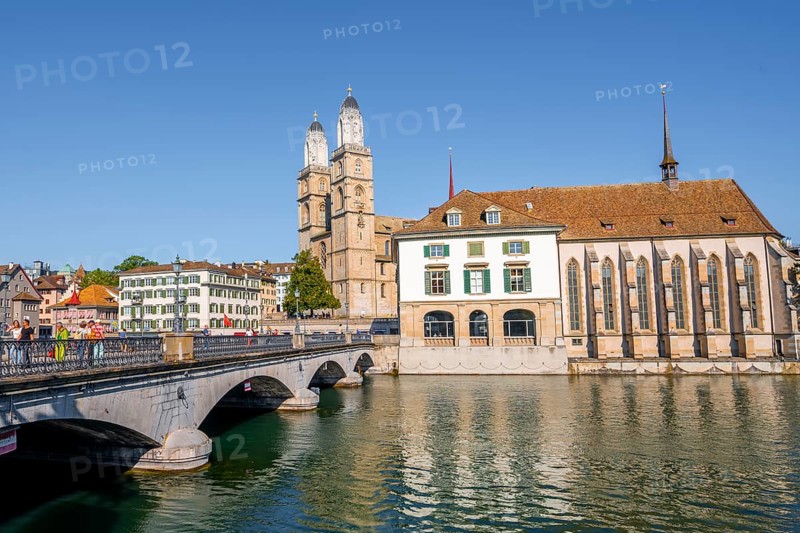 Muensterbruecke and Grossmuenster with Helmhaus and Wasserkirche