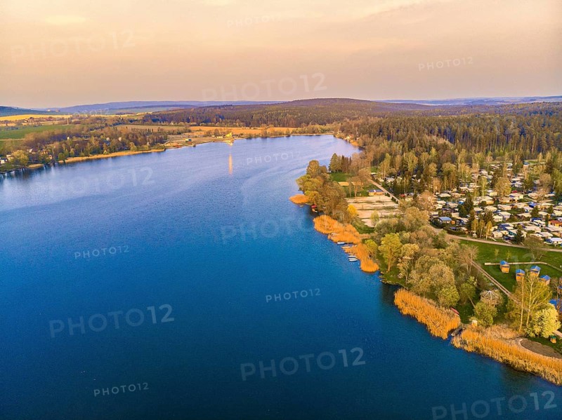 Aerial view of Hohenfelden campsite with bathing lake