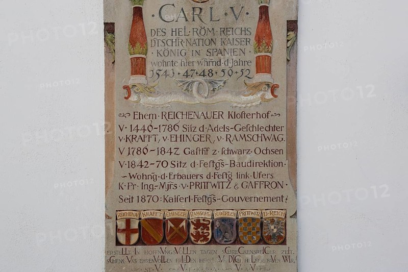 Stone tablet in the former Reichenau monastery courtyard