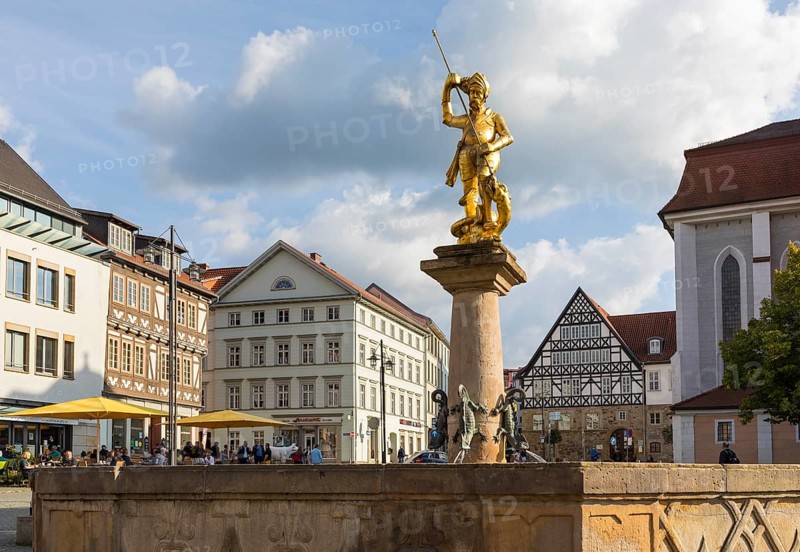 Market fountain with St. George as dragon slayer on the market square