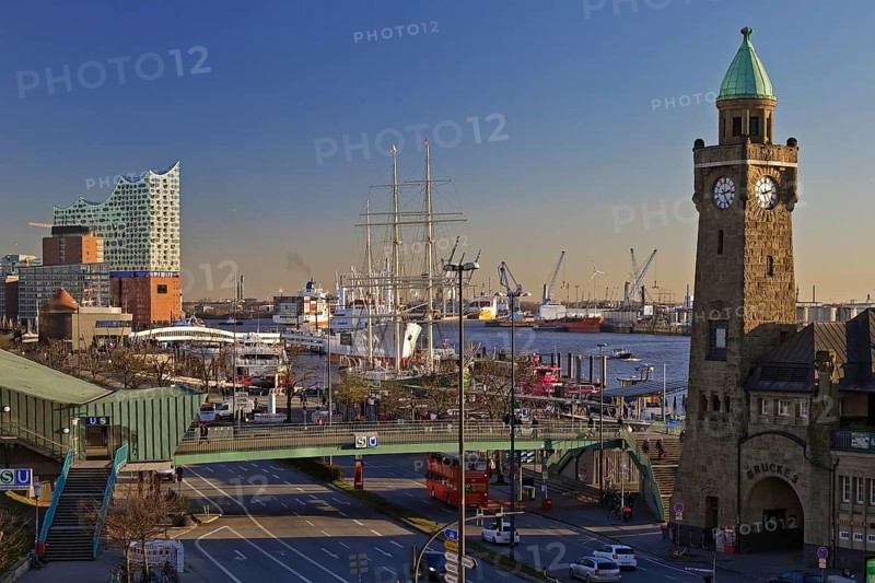 Elbe Philharmonic Hall with clock tower and gauge tower