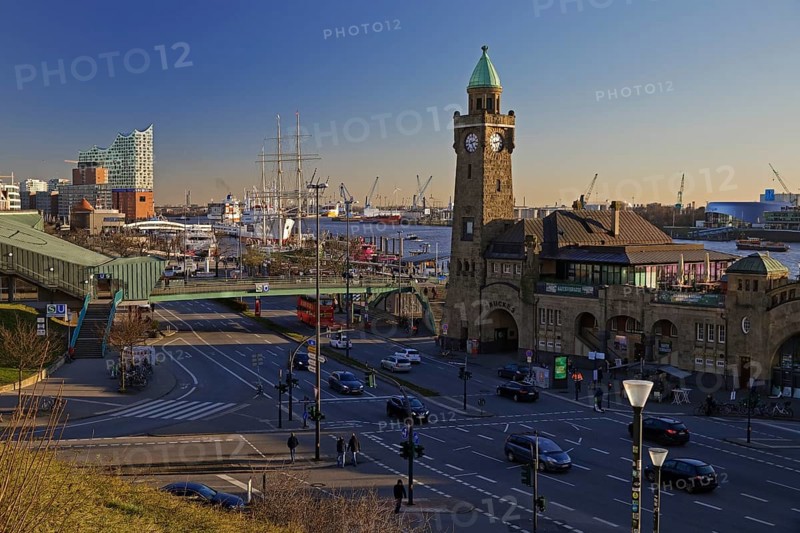 Elbe Philharmonic Hall with clock tower and gauge tower
