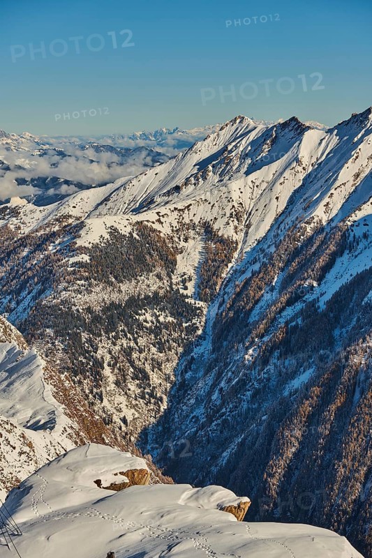 View from Mount Kitzsteinhorn on snow covered mountains