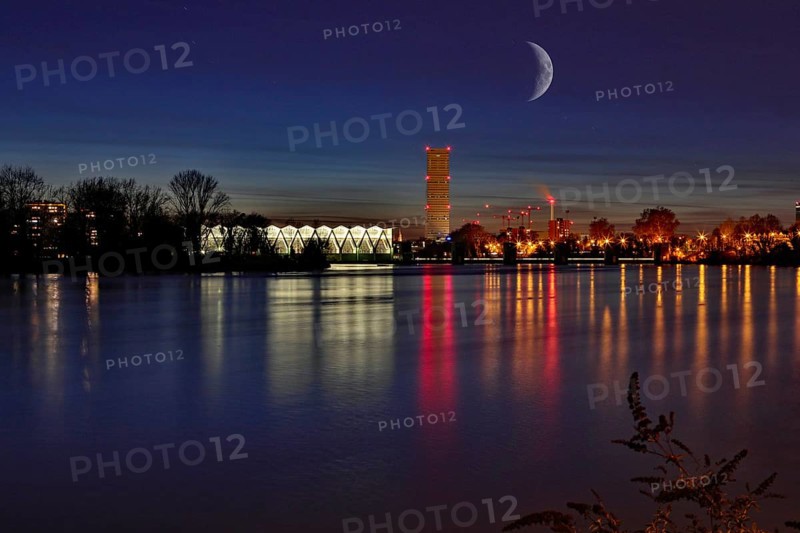 Rhine at night with crescent moon