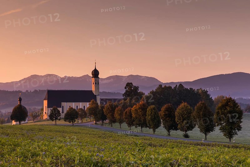 Pastel colours at sunrise at the Wilparting pilgrimage church