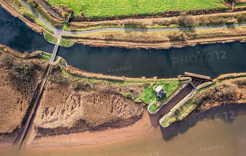 Top Down view over Water Lock and Topsham Ferry on the River Exe in Topsham