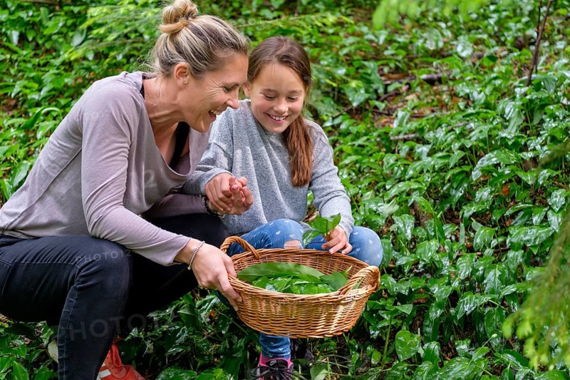 Mother and daughter picking ramsons