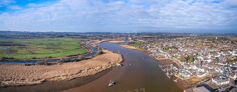 View from a drone over River Exe and Topsham
