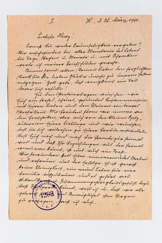 Bief in Suetterlin script from 1950 with stamp of a censorship office