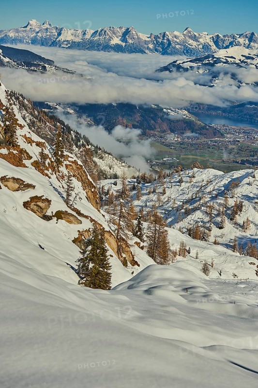 View from Mount Kitzsteinhorn on snow covered mountains