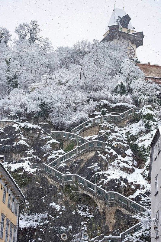 Stairs to the famous Clock Tower on Schlossberg hill