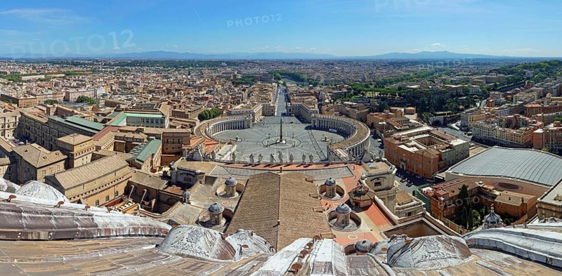 View from the dome of the Basilica of San Pietro or St Peter's Basilica onto St Peter's Square and Via della Conciliazione