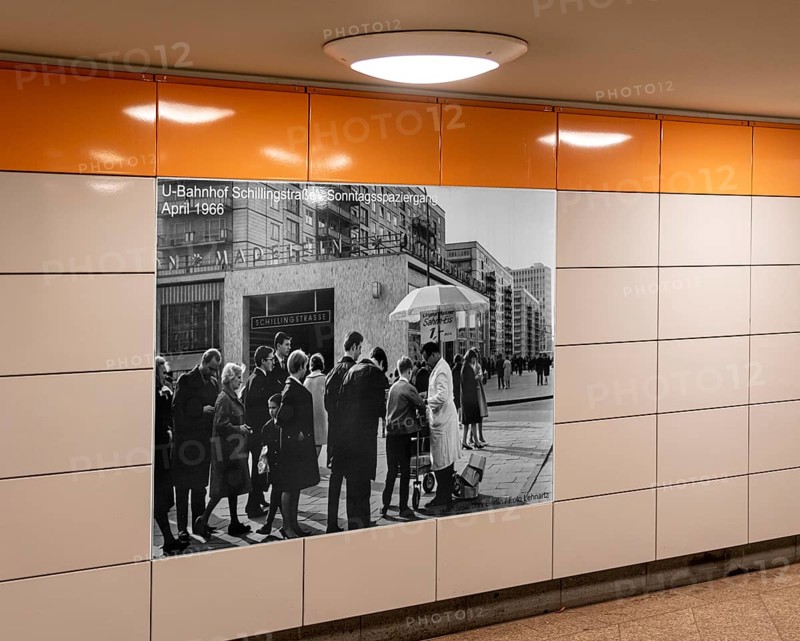 Historic murals on the tiles in the U train station Schillingstrasse