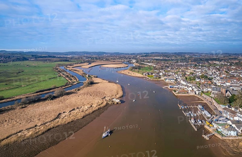 View from a drone over River Exe and Topsham