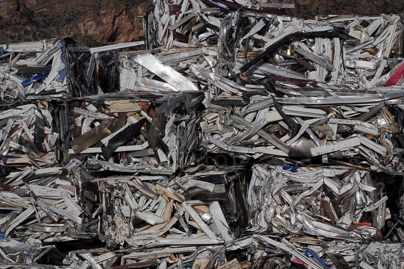 Crushed aluminium stacked in cubes