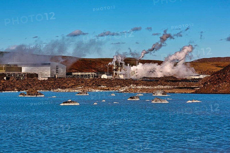 Svartsengi geothermal power plant with steam columns