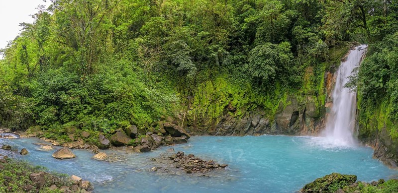 Waterfall with blue turquoise water of the Rio Celeste
