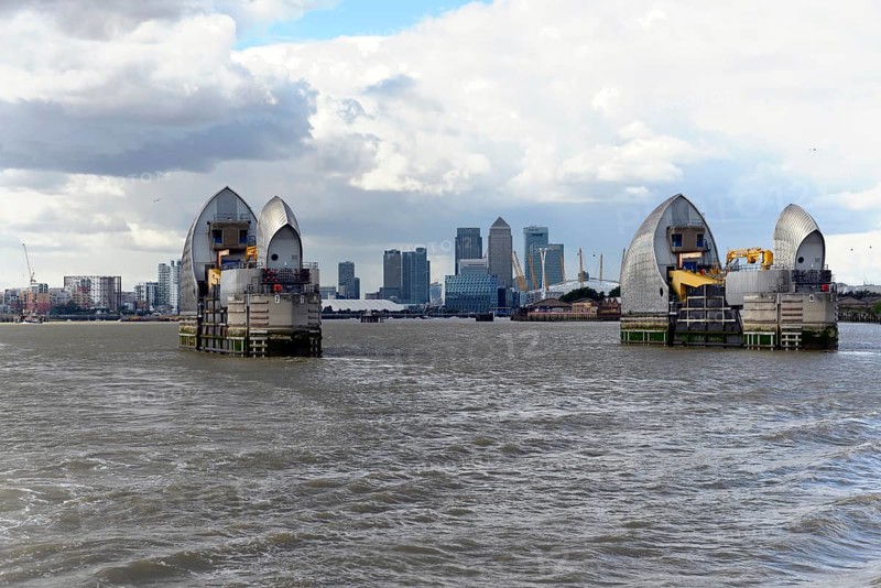 Gates of the Thames Barrier in open normal position