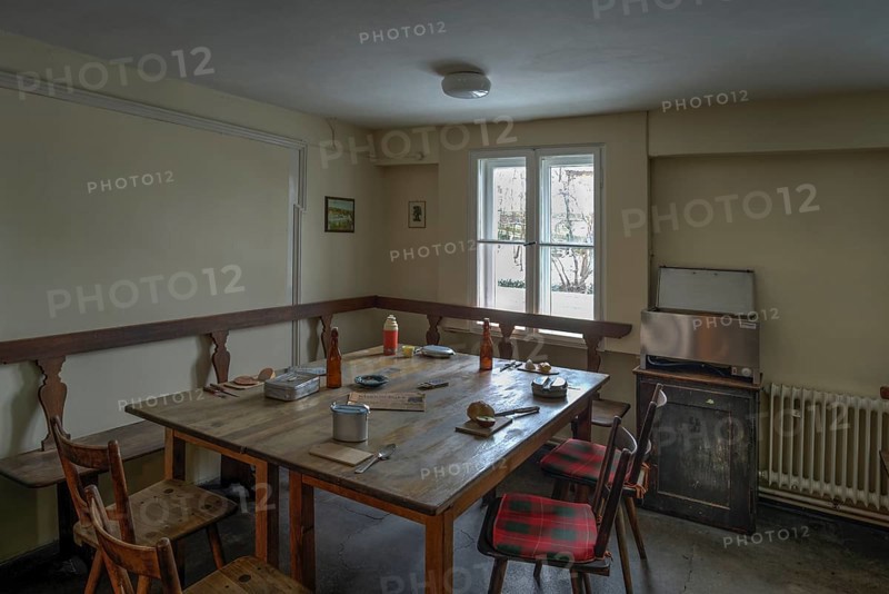 Dining table in the former workers' canteen in the historic valve factory
