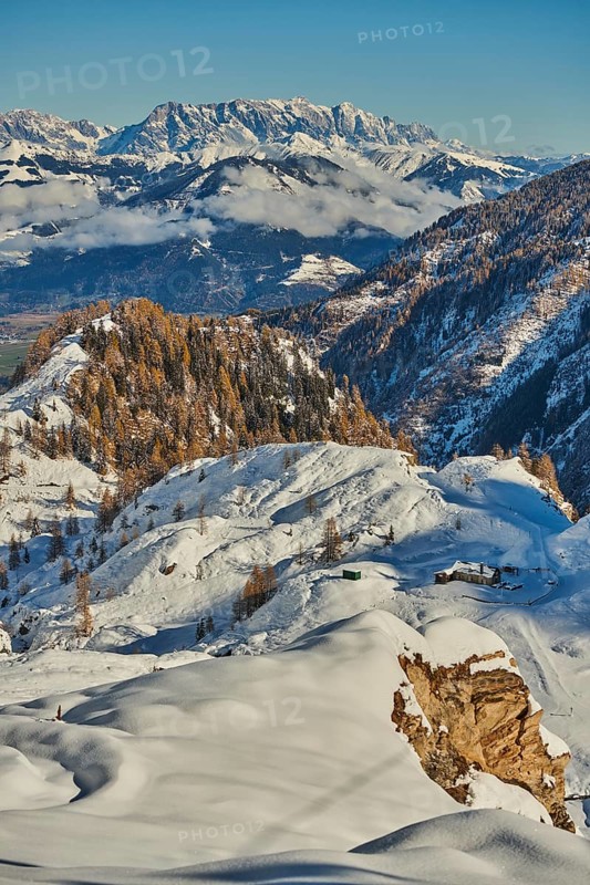View from Mount Kitzsteinhorn on snow covered mountains