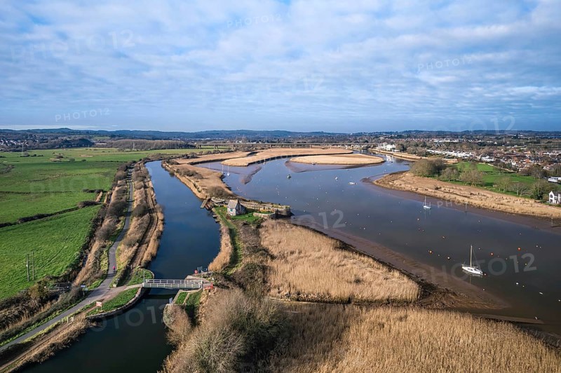 Aerial view over River Exe and Topsham