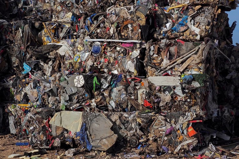 Crushed metal stacked in cubes