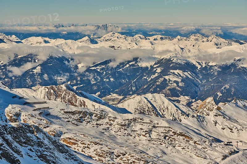 View from Mount Kitzsteinhorn on snow covered mountains