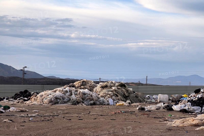 Waste plastic tarpaulins at scrap yard