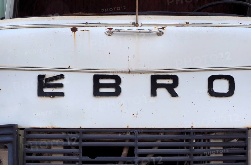Front view of white van Ebro with radiator grille