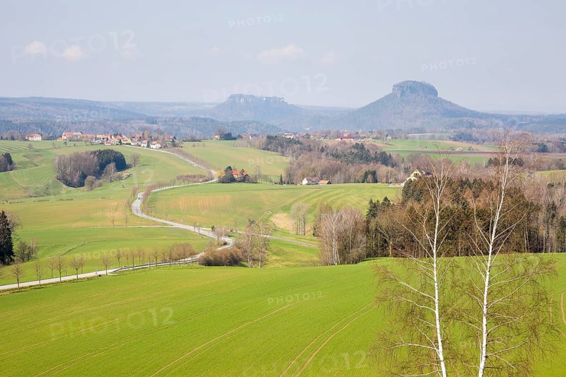 View from the Adamsberg to Table Mountains Koenigstein and Lilienstein