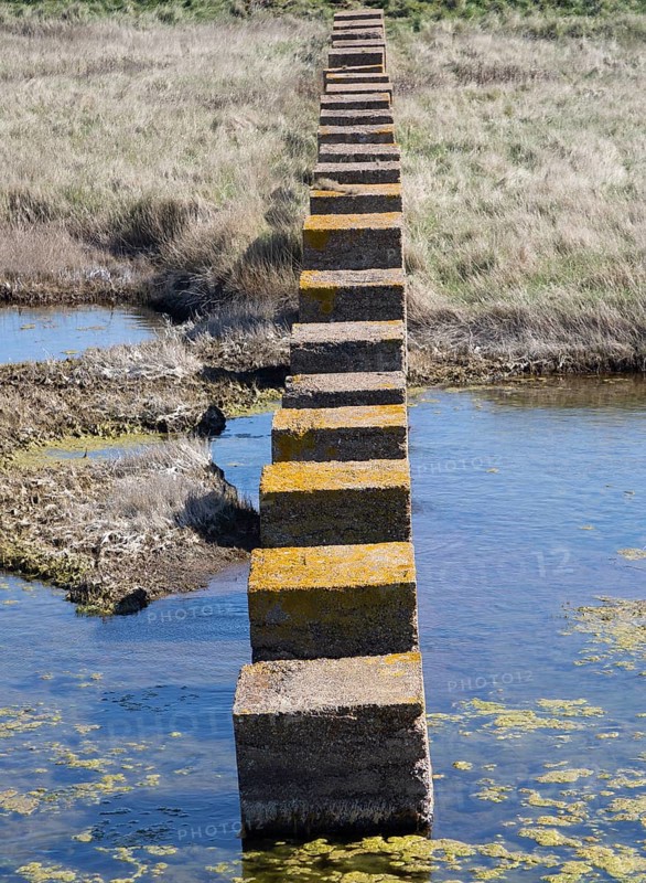 Military defences blocks of concrete tank traps stepping stones